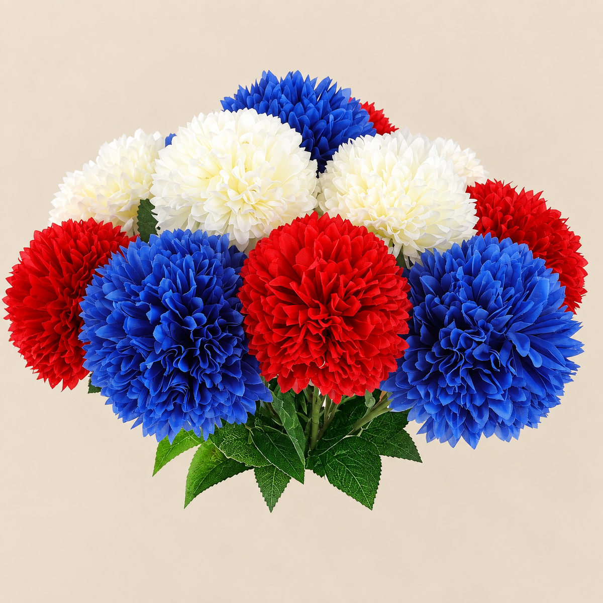 12 red, white and blue chrysanthemum stems, no vase - product detail and inclusion view 07