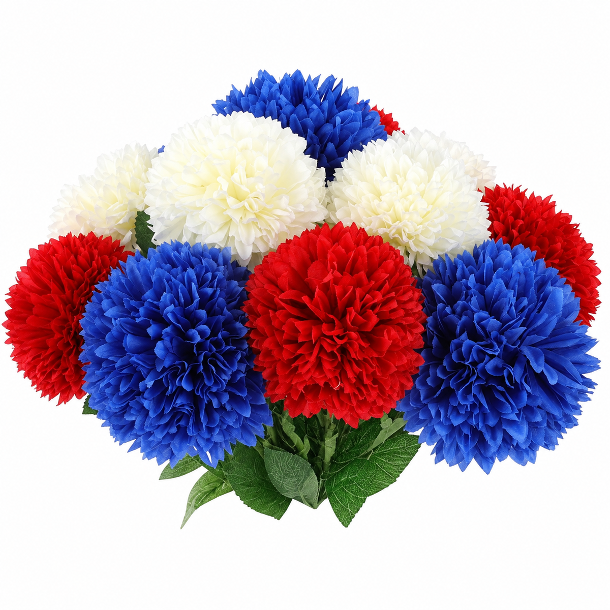 12 red, white and blue chrysanthemum stems, no vase - product detail and inclusion view 09