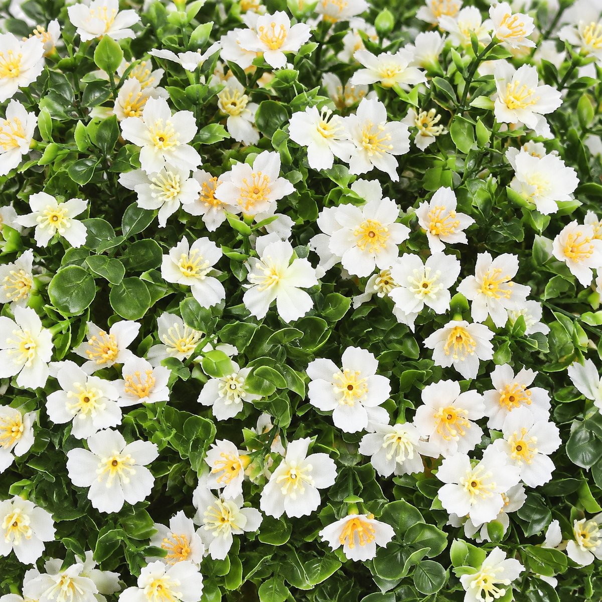 12 white artificial flower bundles with yellow centers, no planters - product detail and inclusion view 04
