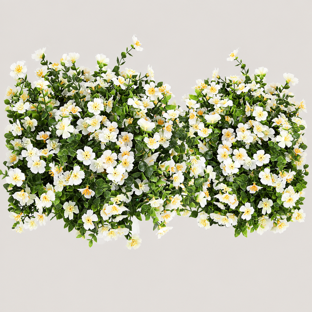 12 white artificial flower bundles with yellow centers, no planters - product detail and inclusion view 05