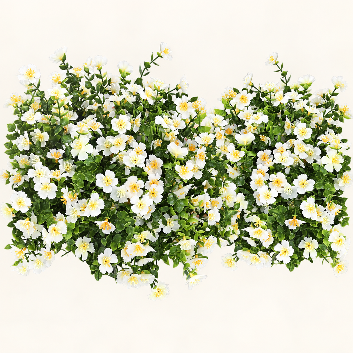 12 white artificial flower bundles with yellow centers, no planters - product detail and inclusion view 06
