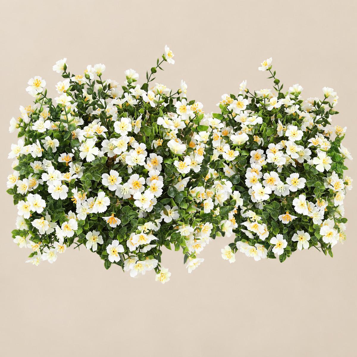 12 white artificial flower bundles with yellow centers, no planters - product detail and inclusion view 07