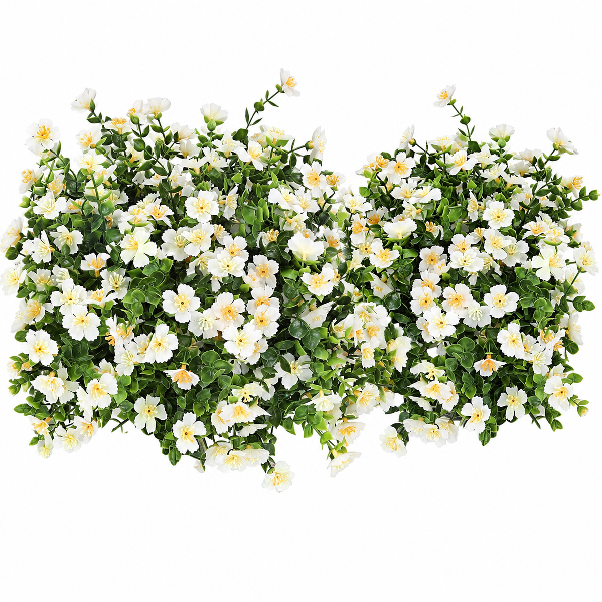 12 white artificial flower bundles with yellow centers, no planters - product detail and inclusion view 09