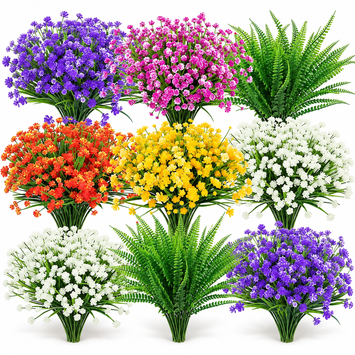 Mixed artificial flower and fern set, 24 bundles - main product view