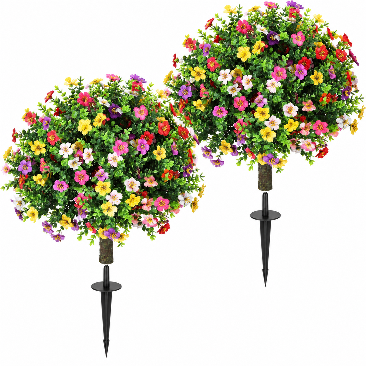 Pair of flowering artificial topiaries with ground spikes - product detail 05