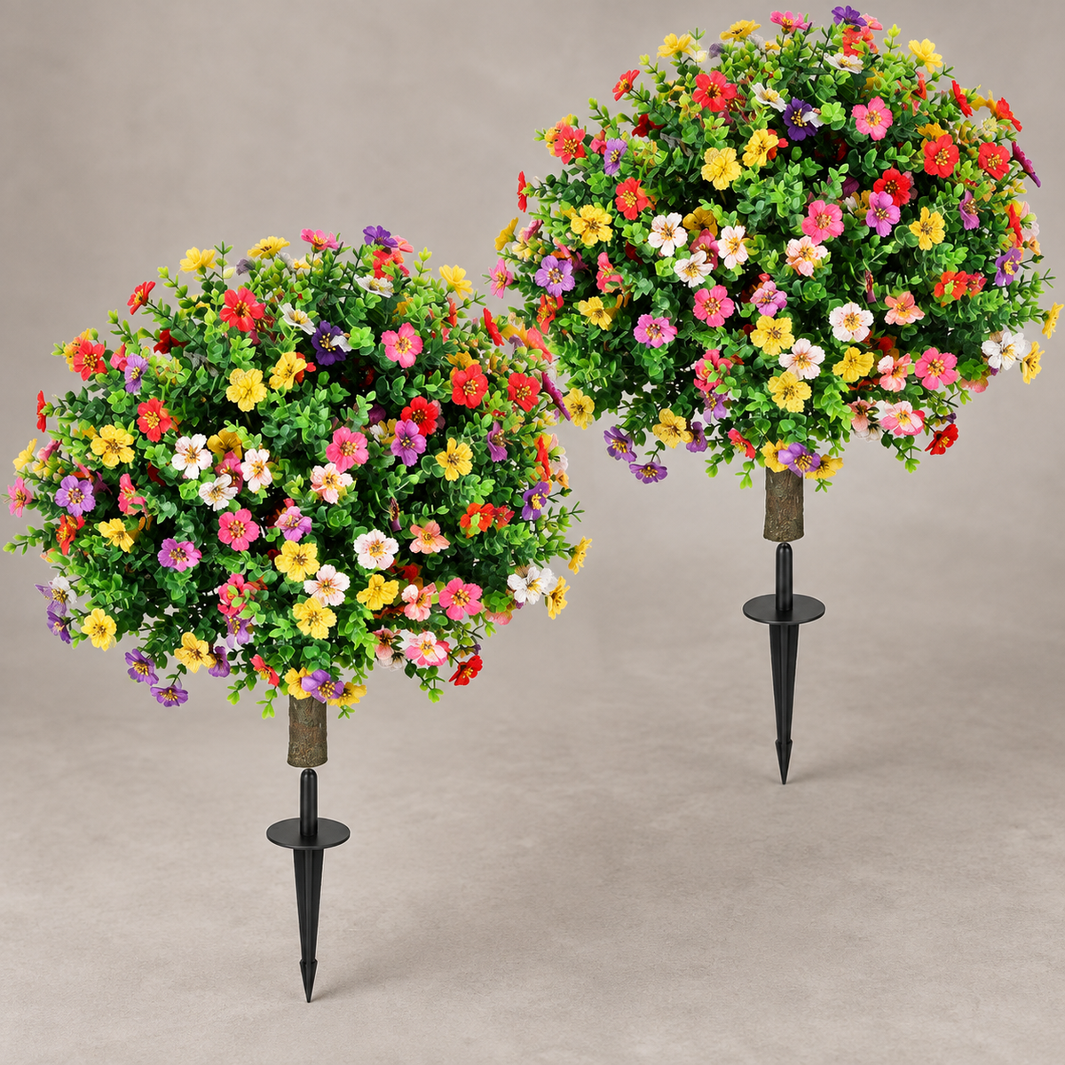Pair of flowering artificial topiaries with ground spikes - product detail 06