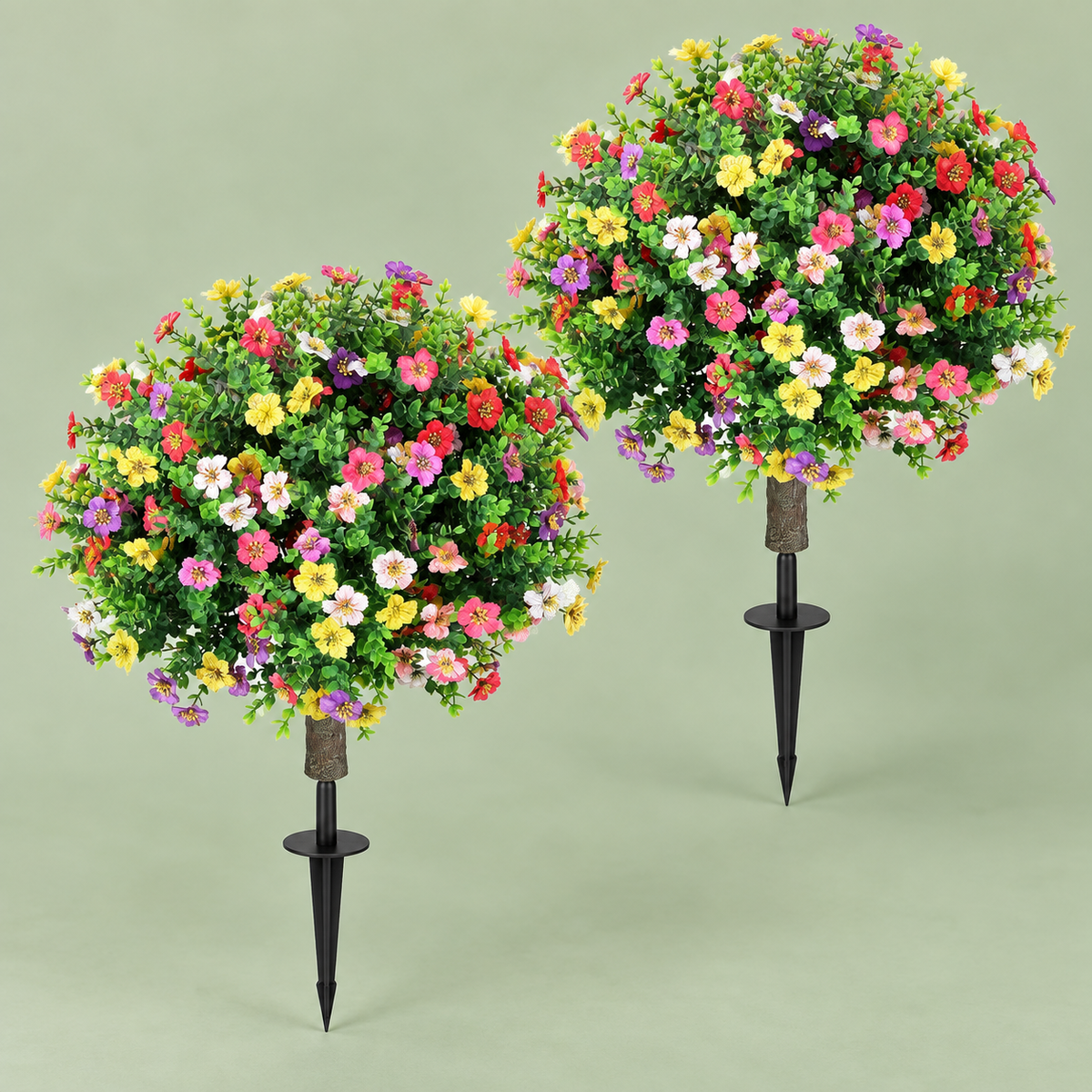 Pair of flowering artificial topiaries with ground spikes - product detail 08