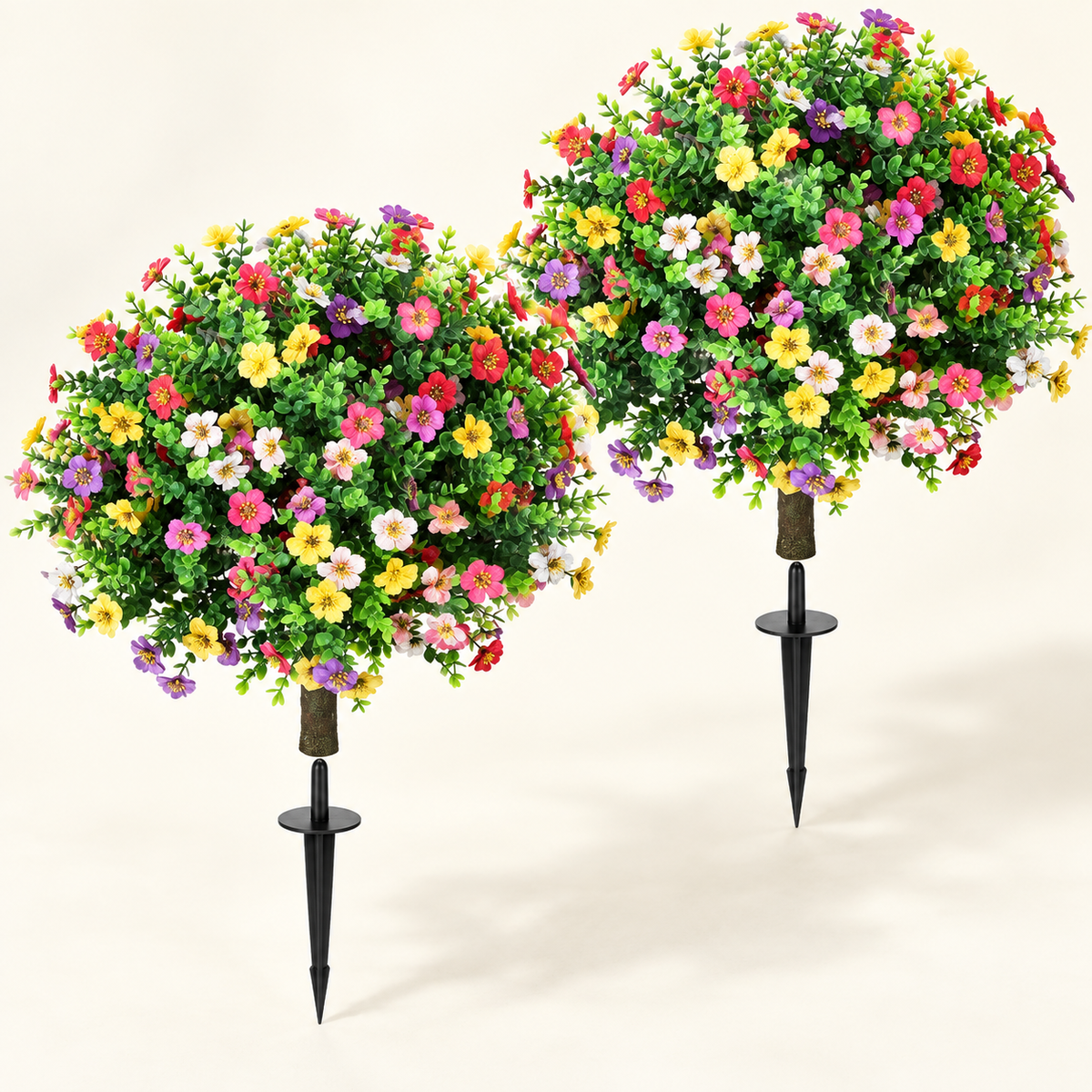 Pair of flowering artificial topiaries with ground spikes - product detail 09
