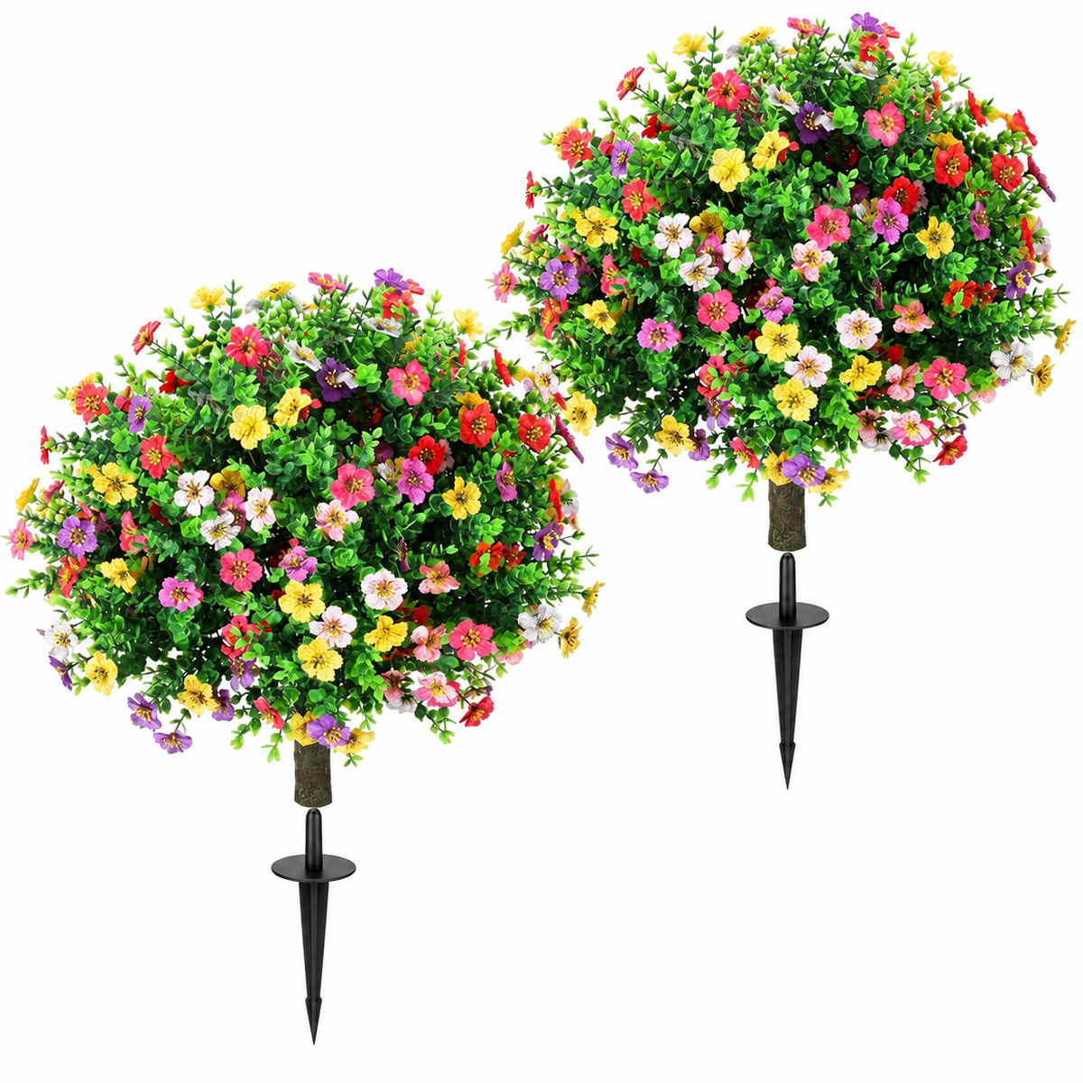 Pair of flowering artificial topiaries with ground spikes - product detail 10