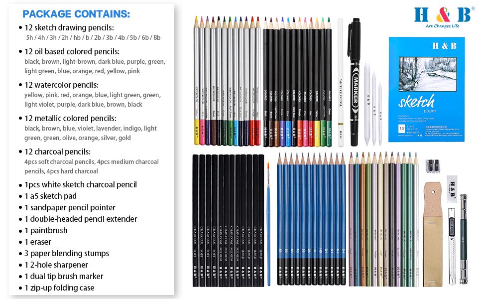 72-Piece Drawing Sketching Art Supplies Set, Graphite, Colored, Charcoal Pencils, Sketch Pad