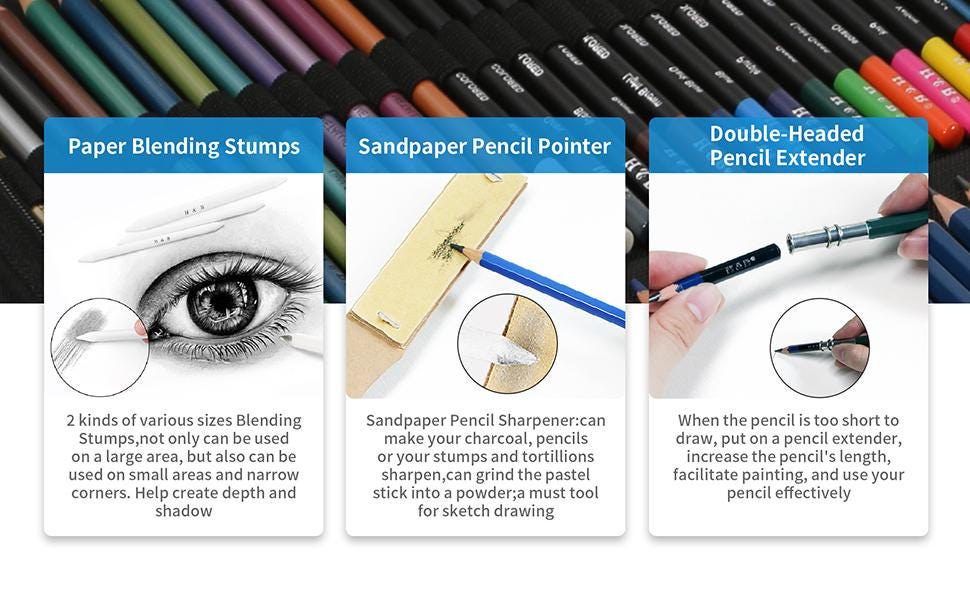 72-Piece Drawing Sketching Art Supplies Set, Graphite, Colored, Charcoal Pencils, Sketch Pad