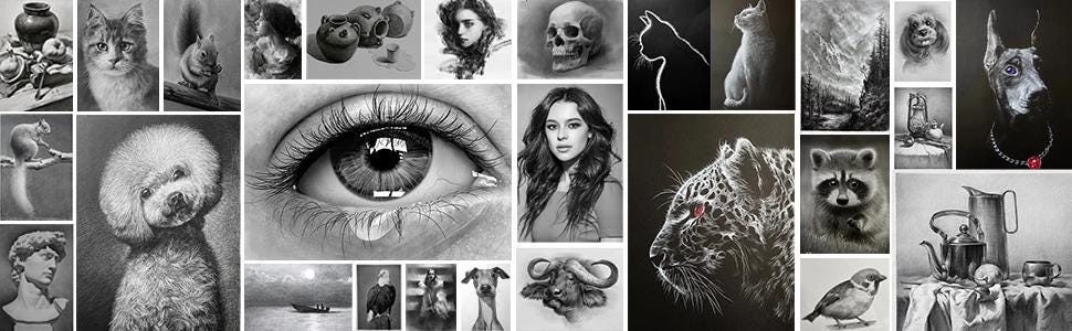 60-Piece Drawing Kit – Graphite & Charcoal Pencils, Sketchbook for Artists Beginners