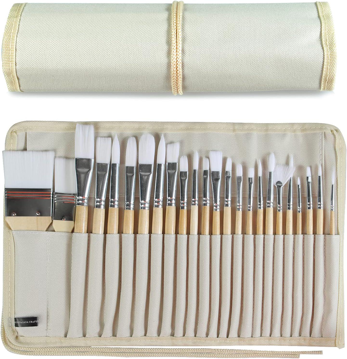 24pc Professional Paint Brush Set – Wooden Handle Nylon Brushes for Acrylic, Oil, Watercolor Painting