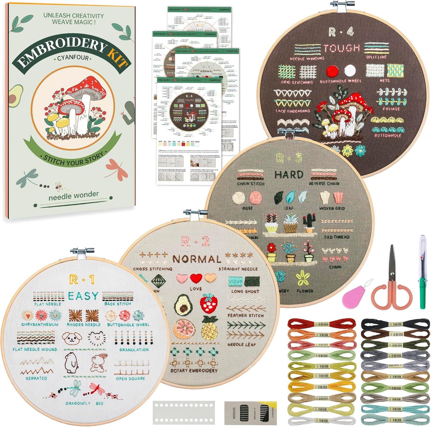 Beginner Embroidery Kit – Learn 38 Stitches with Video Tutorials (Complete Set)
