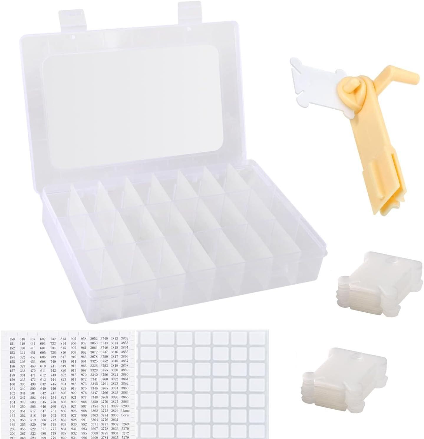 Cross Stitch Thread Storage Box – Embroidery Floss Organizer with 24 Compartments, Bobbins & Labels
