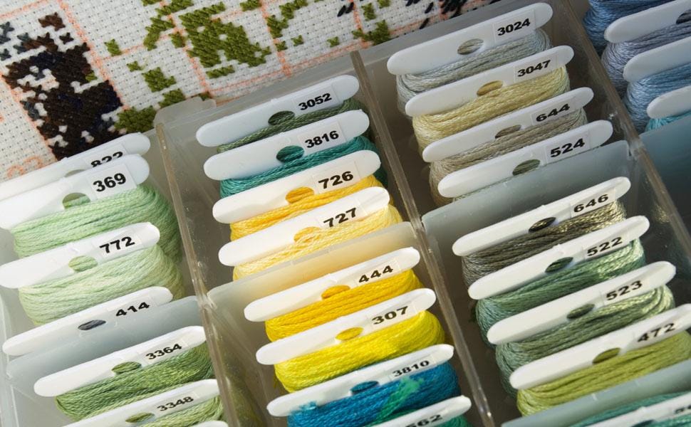 Cross Stitch Thread Storage Box – Embroidery Floss Organizer with 24 Compartments, Bobbins & Labels