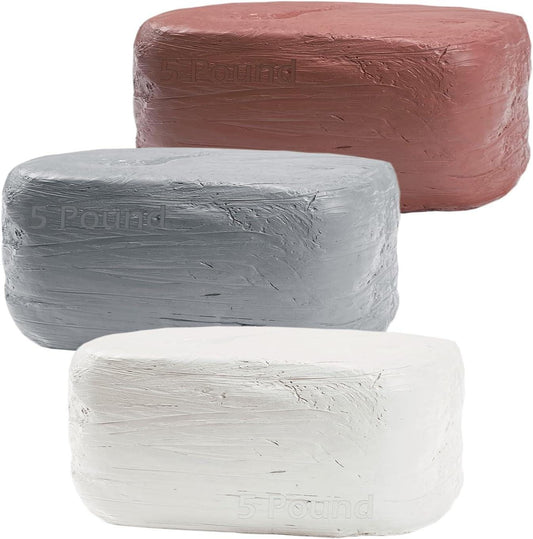 15 lb Air Dry Clay Set, White Gray Terra Cotta, Natural Porcelain Sculpting Pottery