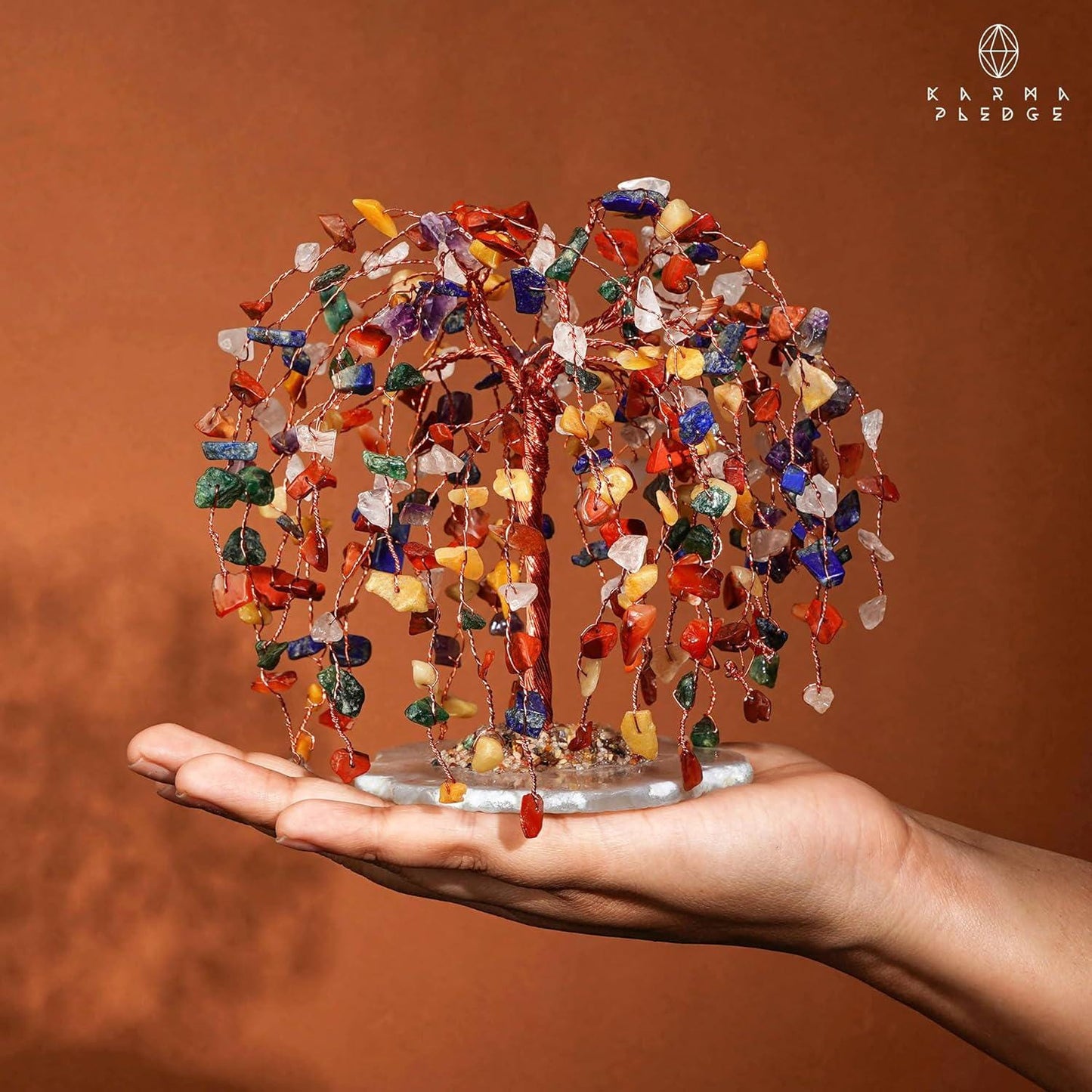 11 Inch Seven Chakra Crystal Tree of Life, Handmade Reiki Decor for Home and Office