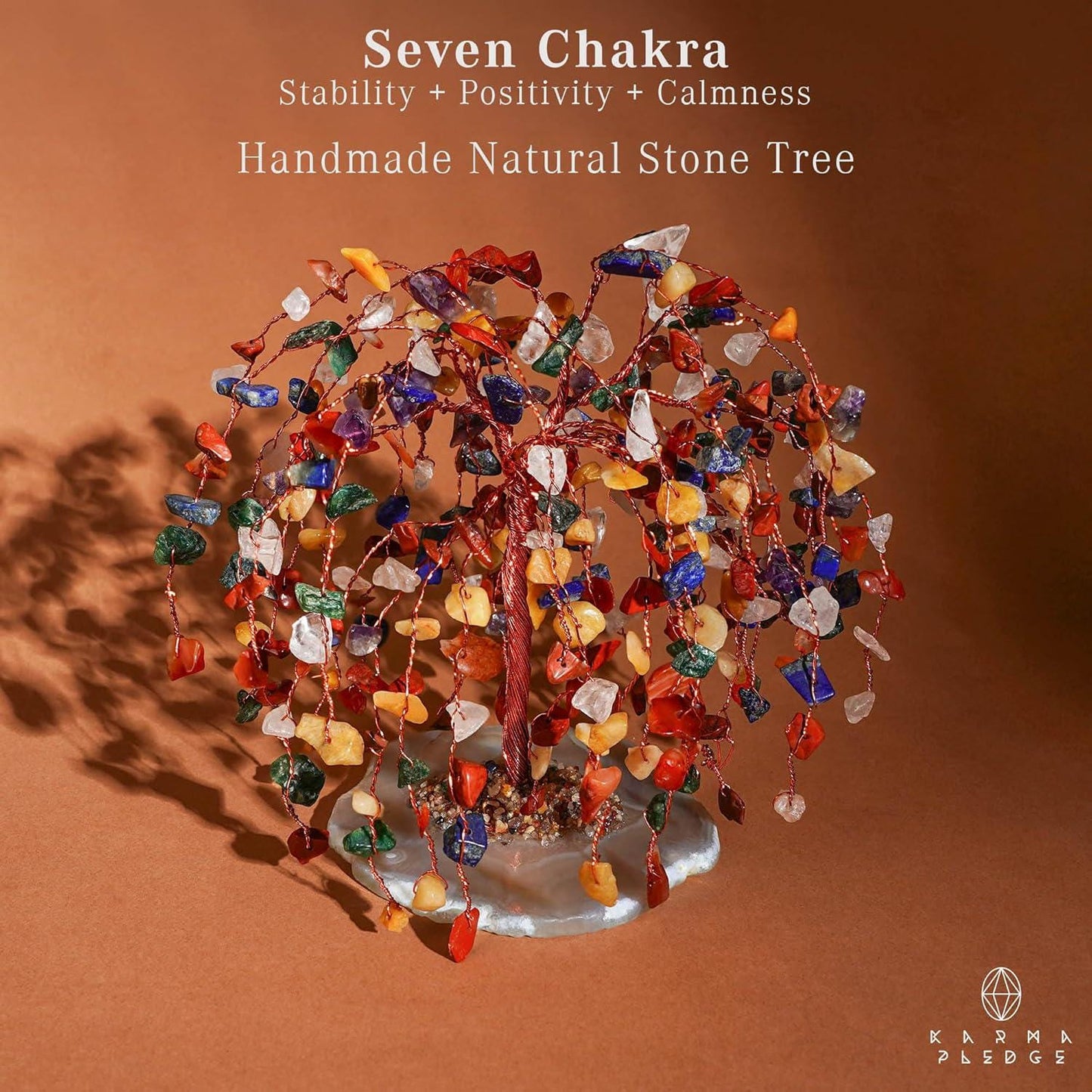 11 Inch Seven Chakra Crystal Tree of Life, Handmade Reiki Decor for Home and Office