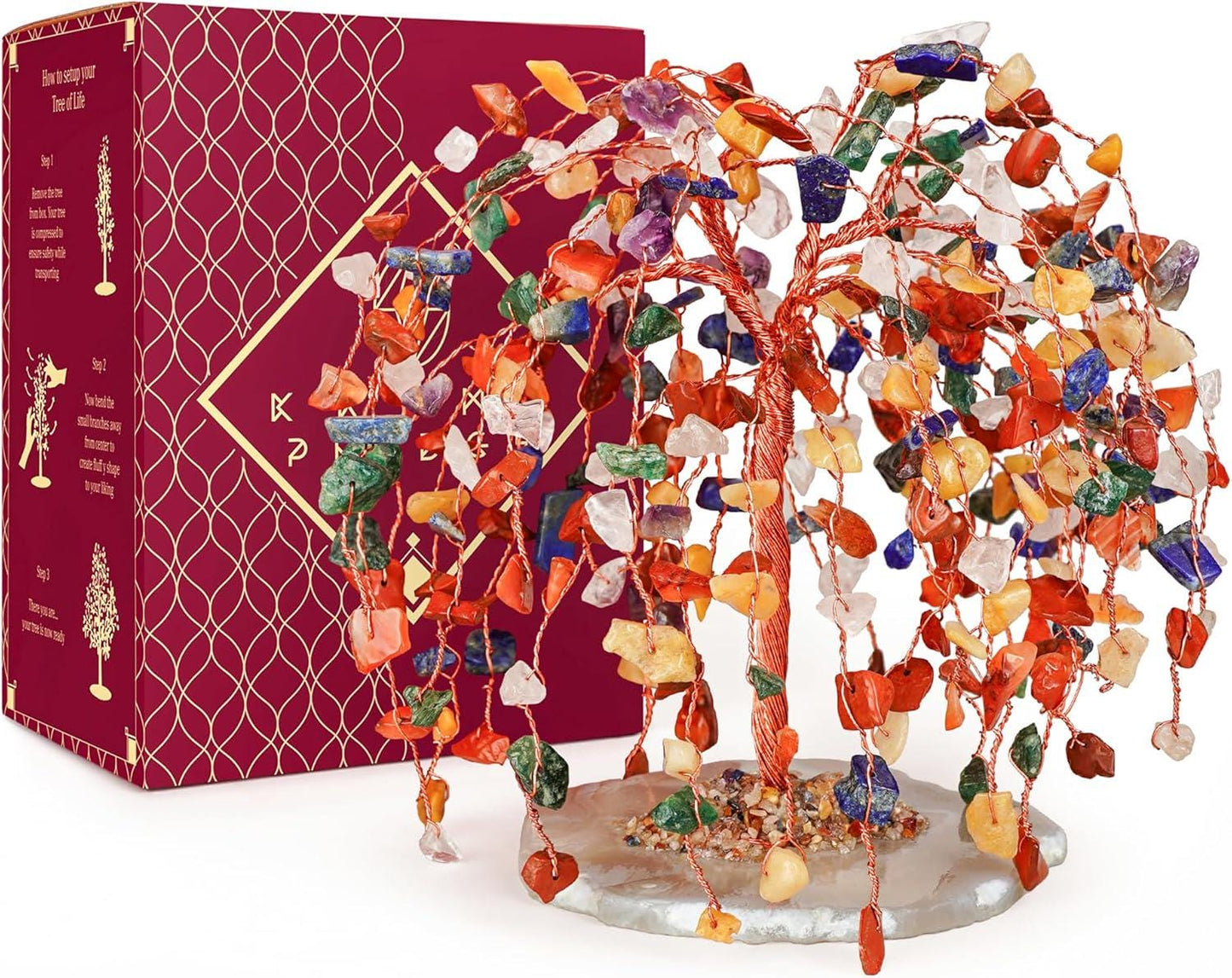11 Inch Seven Chakra Crystal Tree of Life, Handmade Reiki Decor for Home and Office