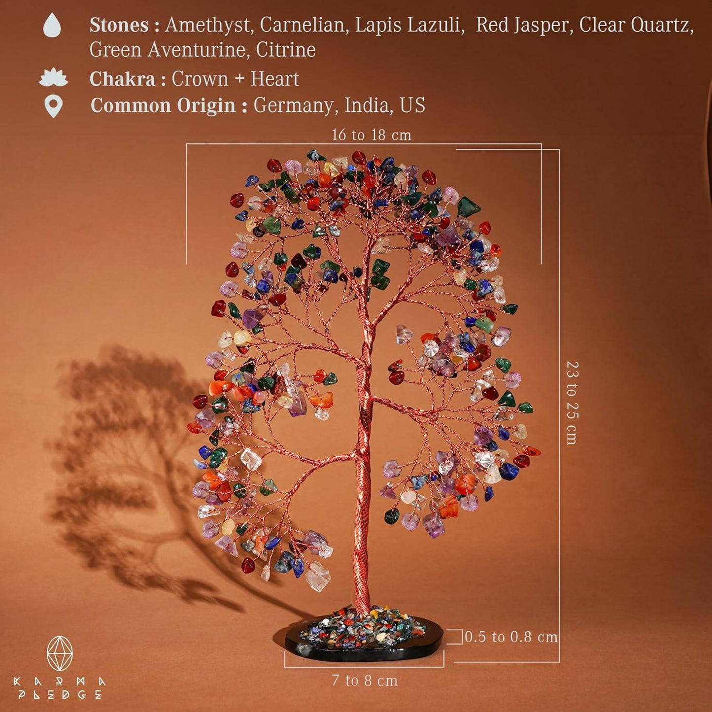7 Chakra Crystal Tree of Life with Slice Base, Handmade Reiki Decor for Home and Office