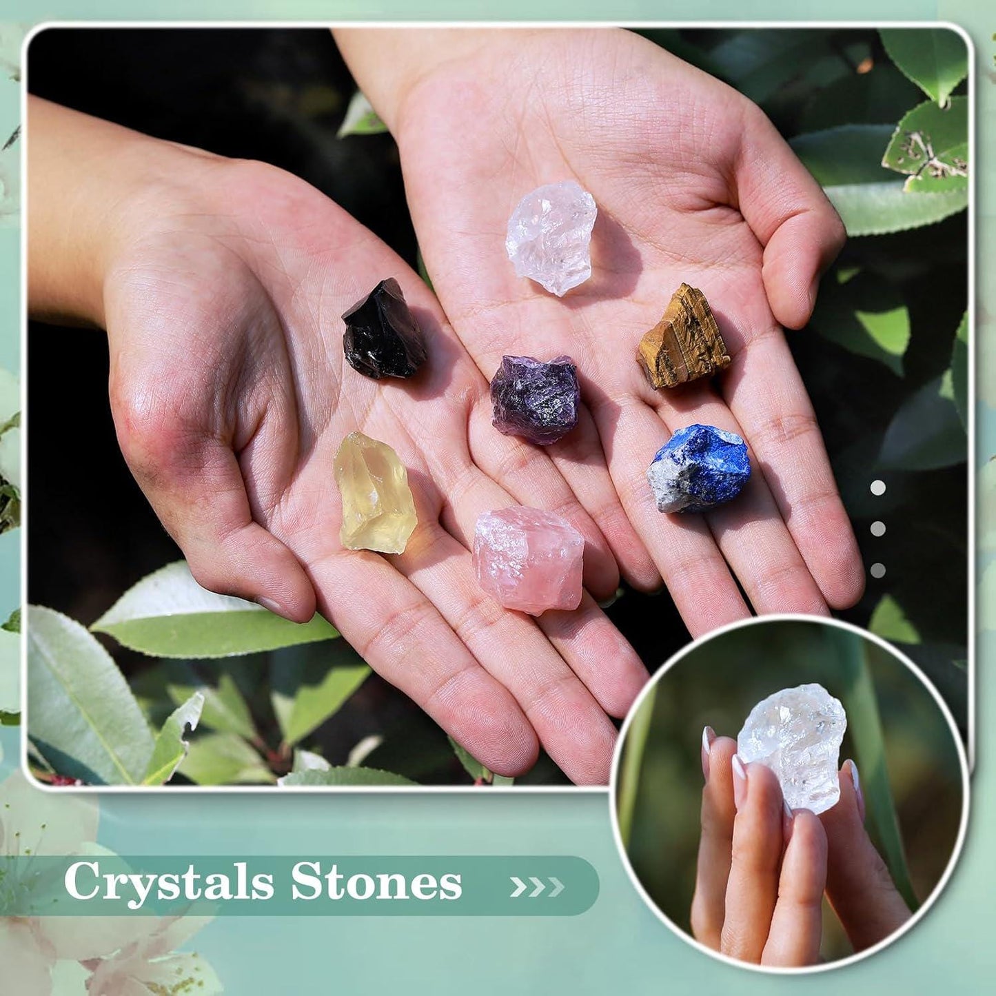 Healing Crystal Set, Chakra Stones, Selenite Pyramid, Wooden Box