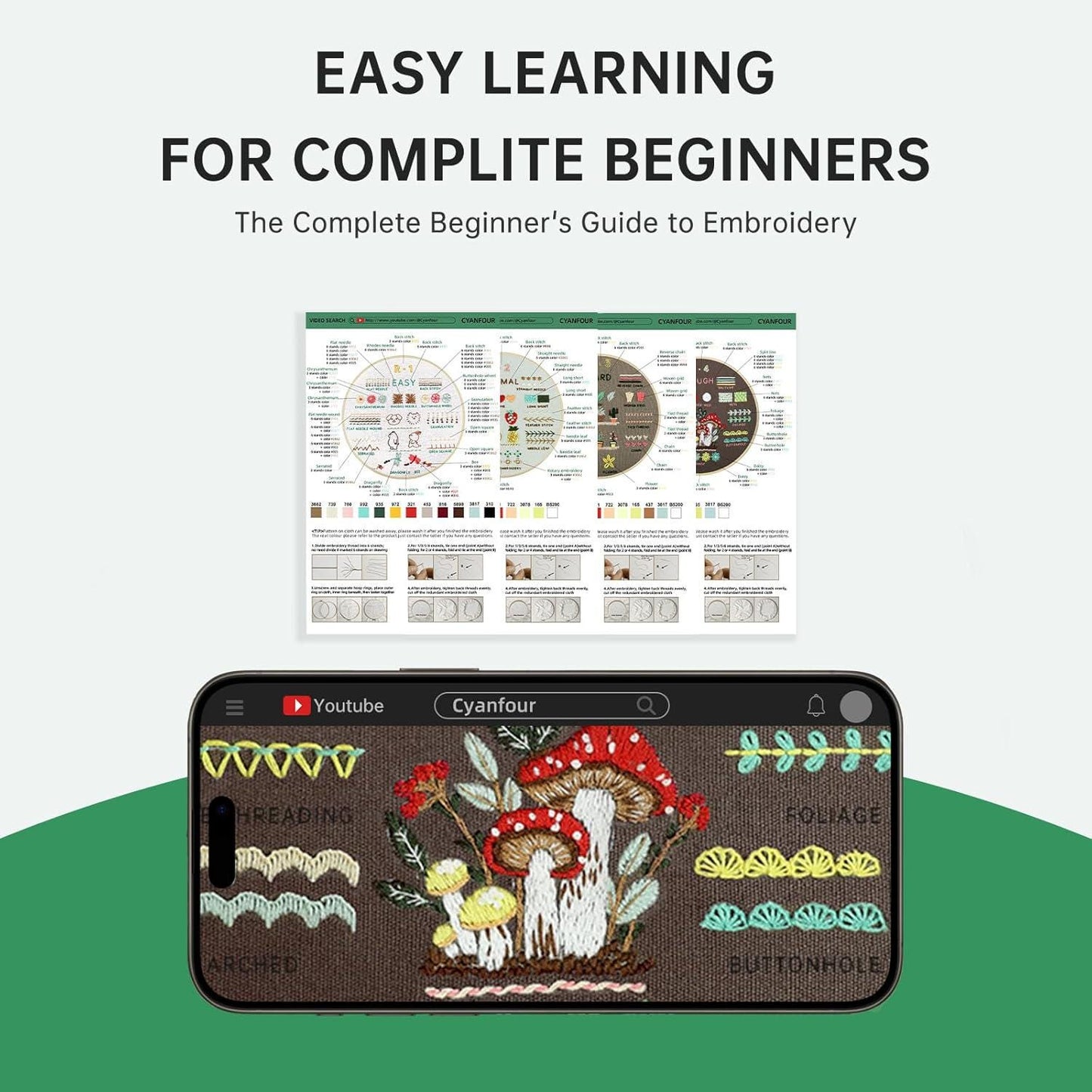 Beginner Embroidery Kit – Learn 38 Stitches with Video Tutorials (Complete Set)
