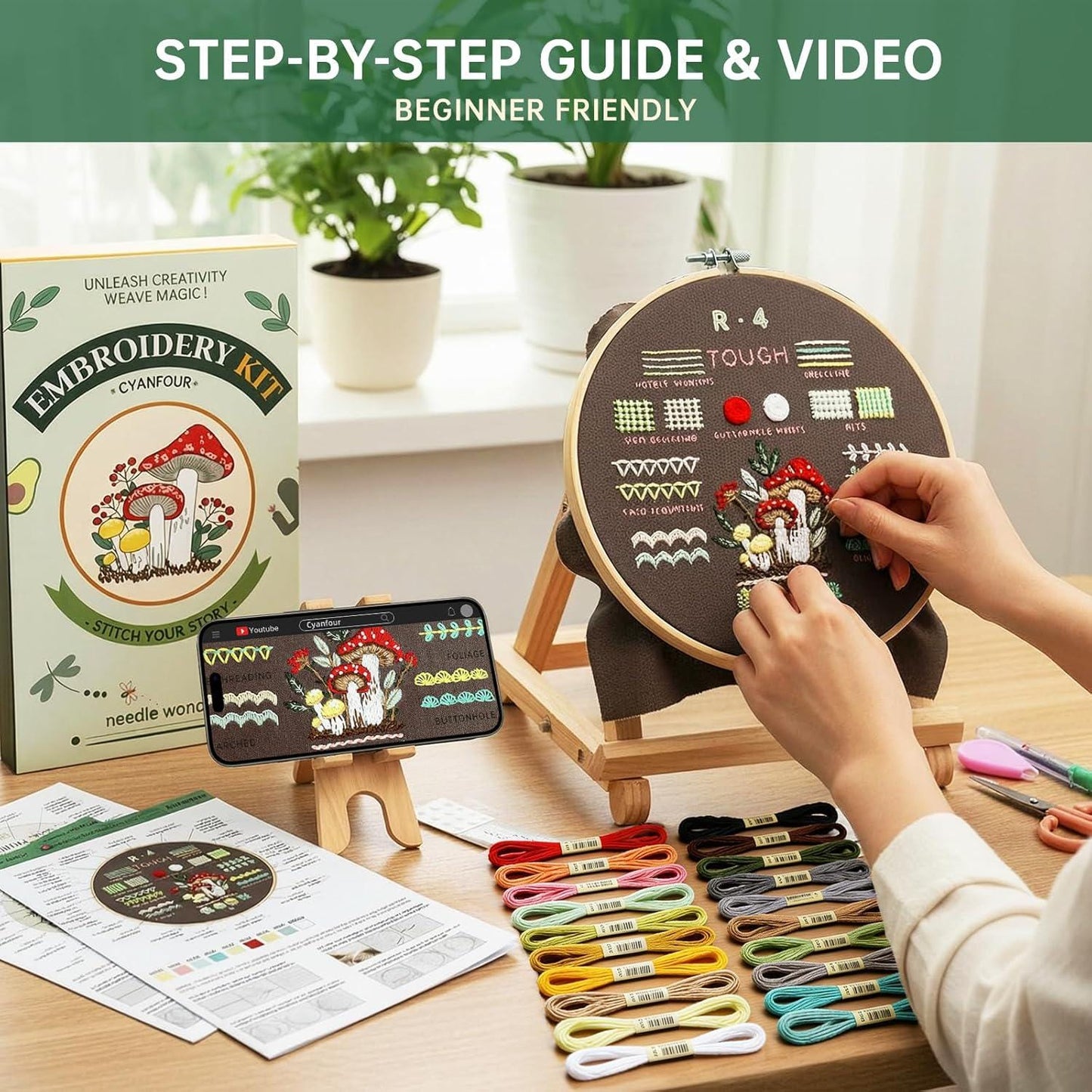 Beginner Embroidery Kit – Learn 38 Stitches with Video Tutorials (Complete Set)