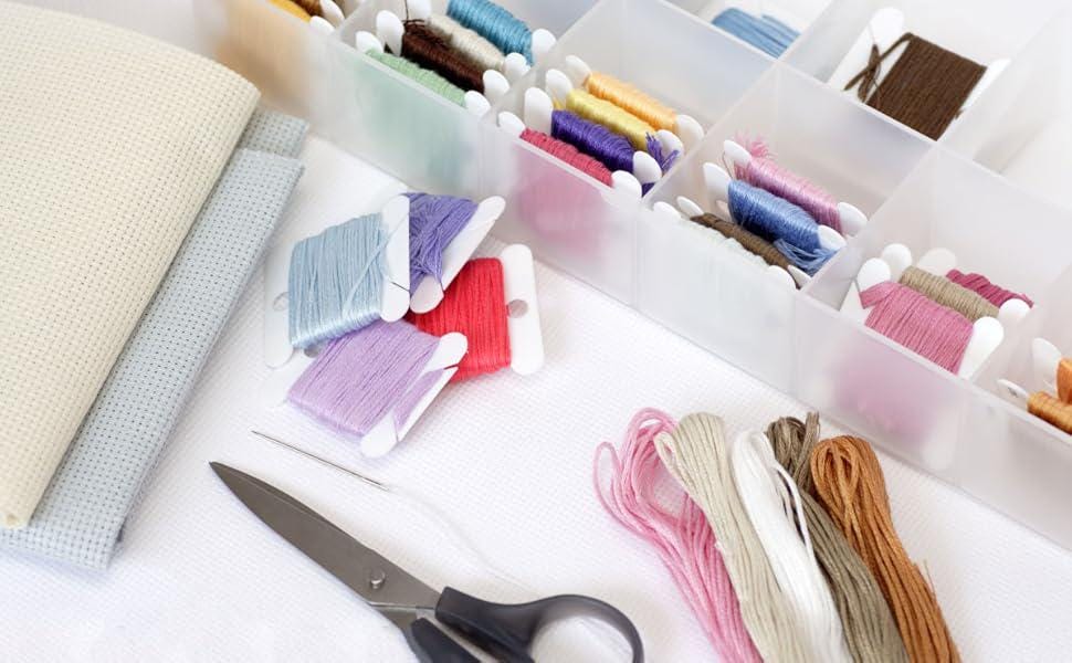 Cross Stitch Thread Storage Box – Embroidery Floss Organizer with 24 Compartments, Bobbins & Labels