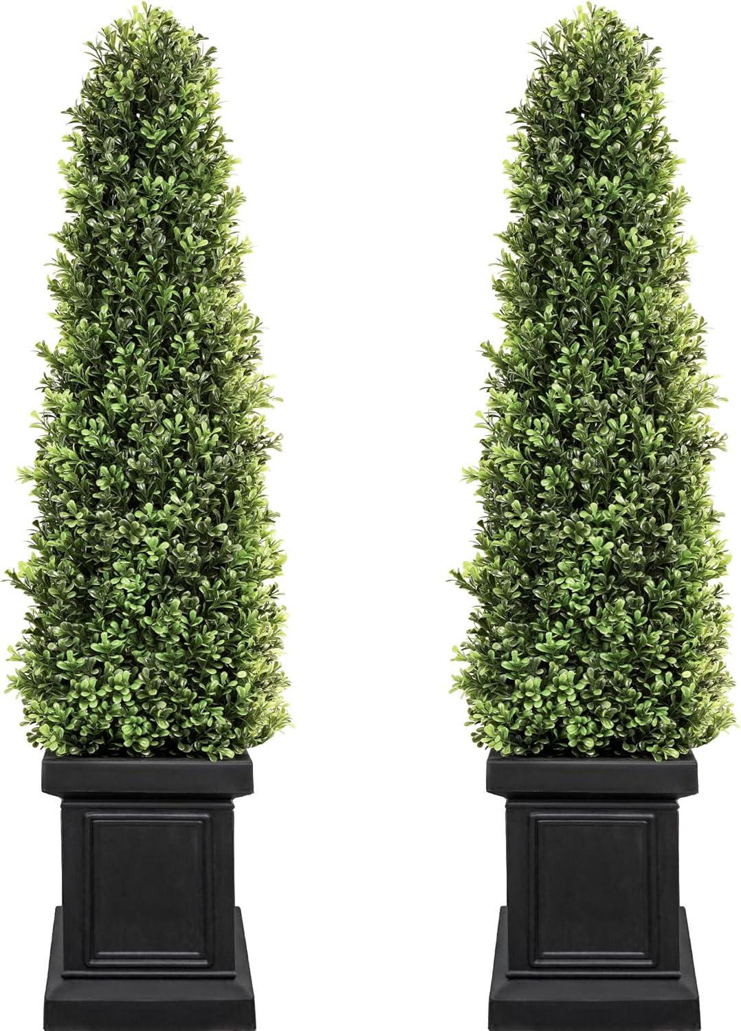 3.5FT Artificial Boxwood Topiary Trees Set of 2, UV Resistant Outdoor Plants