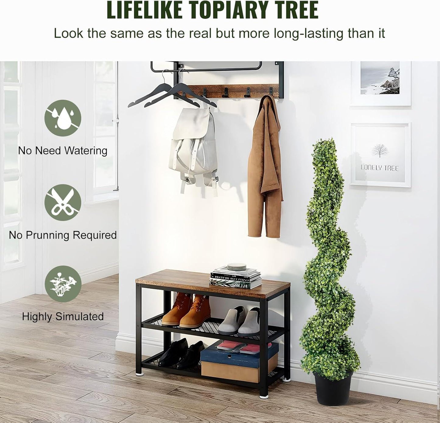 4FT UV Resistant Boxwood Spiral Topiary Trees Set of 2, Outdoor Porch Decor