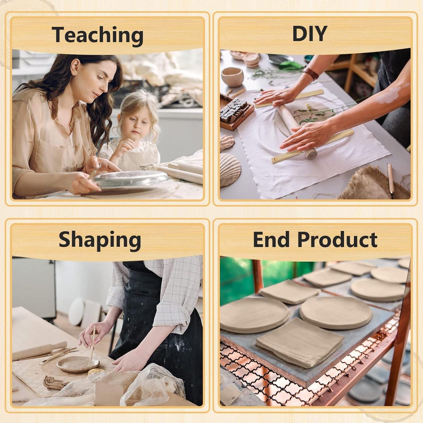 10 Piece Wooden Clay Thickness Guides, Pottery Slab Roller Sticks, Engraved Sizes