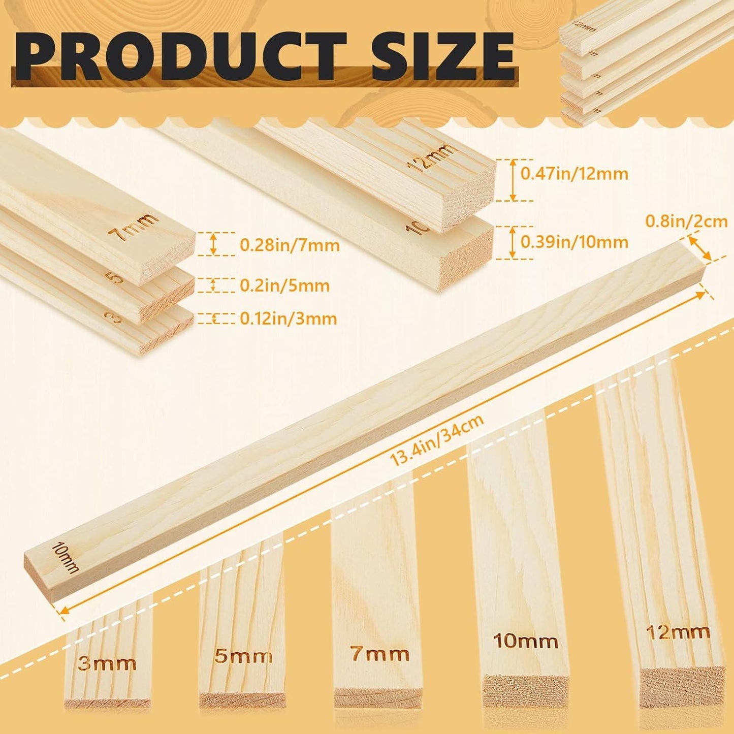 10 Piece Wooden Clay Thickness Guides, Pottery Slab Roller Sticks, Engraved Sizes