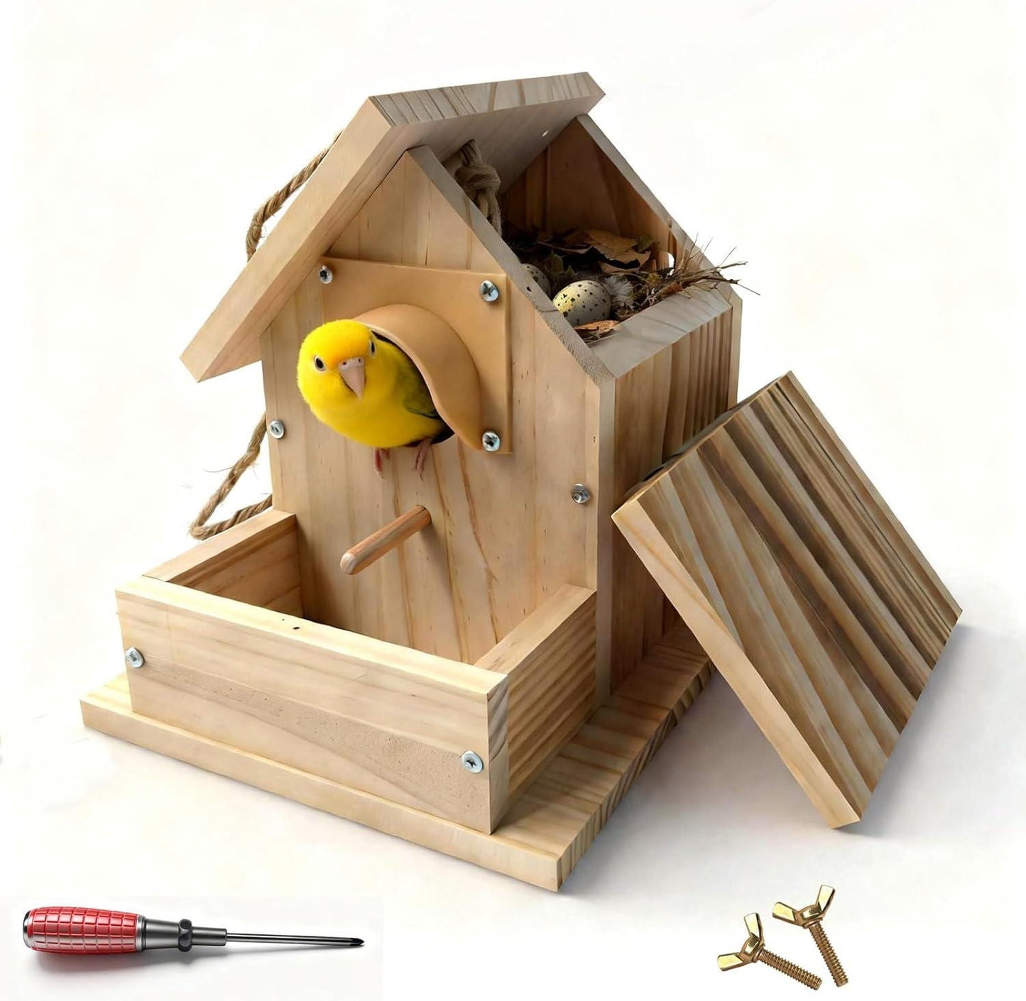 DIY Cedar Birdhouse Kit, Paintable Wooden Hanging Birdhouse with Awning