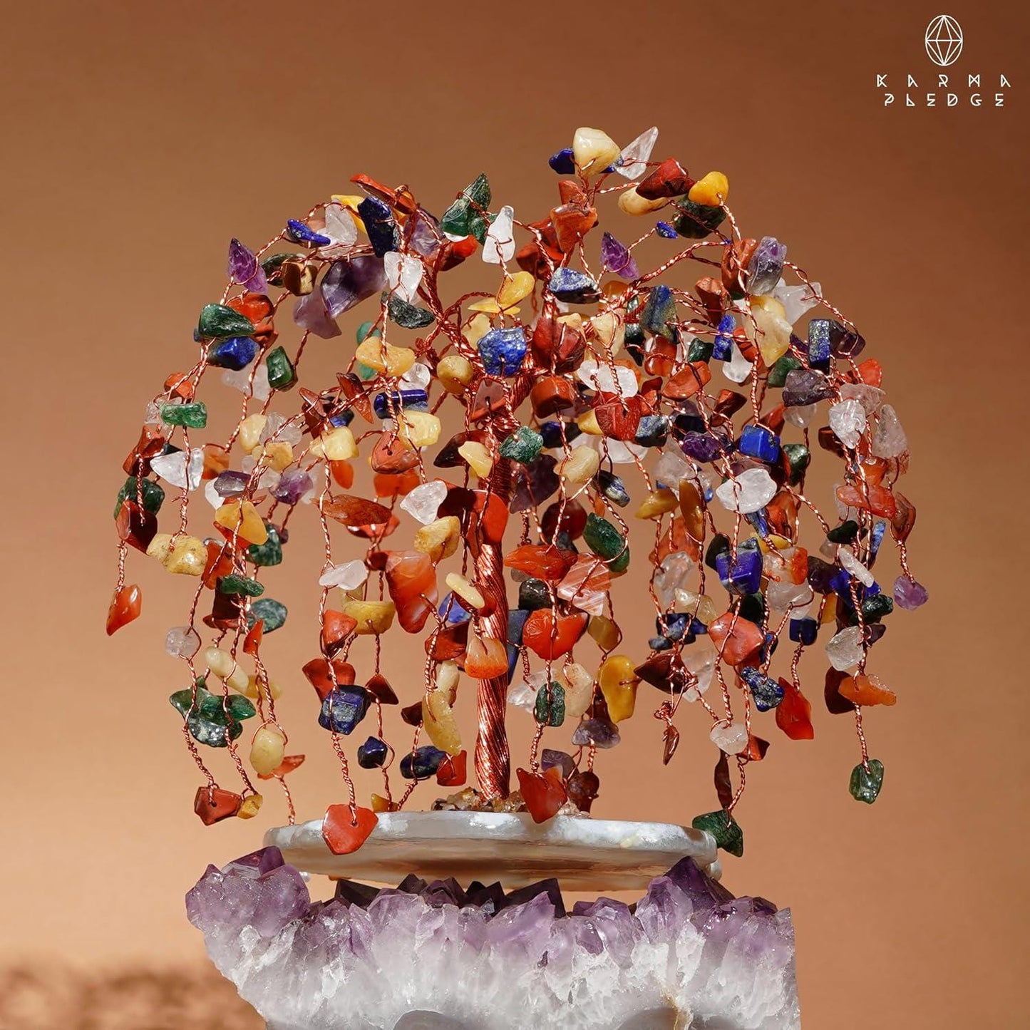 11 Inch Seven Chakra Crystal Tree of Life, Handmade Reiki Decor for Home and Office