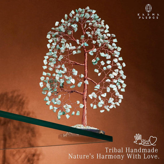 Amazonite Crystal Tree of Life with Slice Base, Handmade Reiki Decor for Home and Office