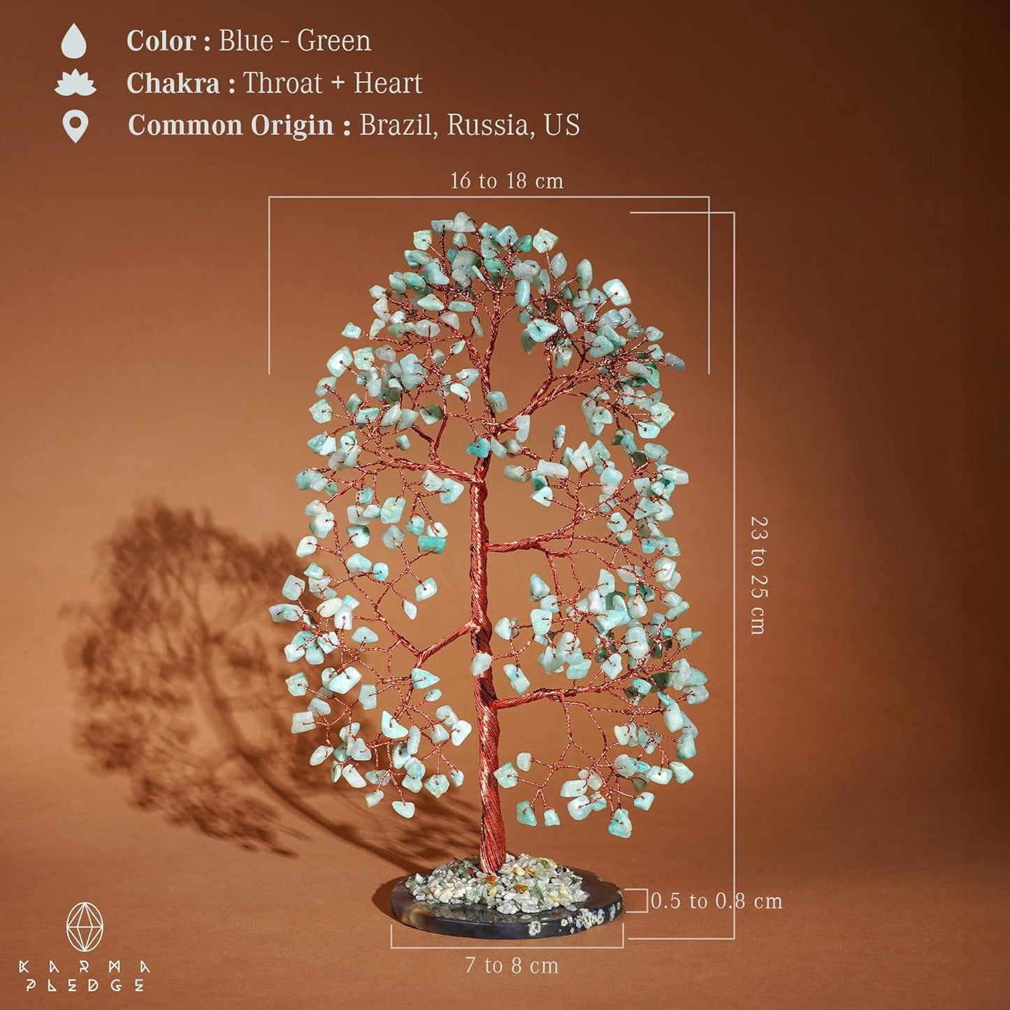 Amazonite Crystal Tree of Life with Slice Base, Handmade Reiki Decor for Home and Office