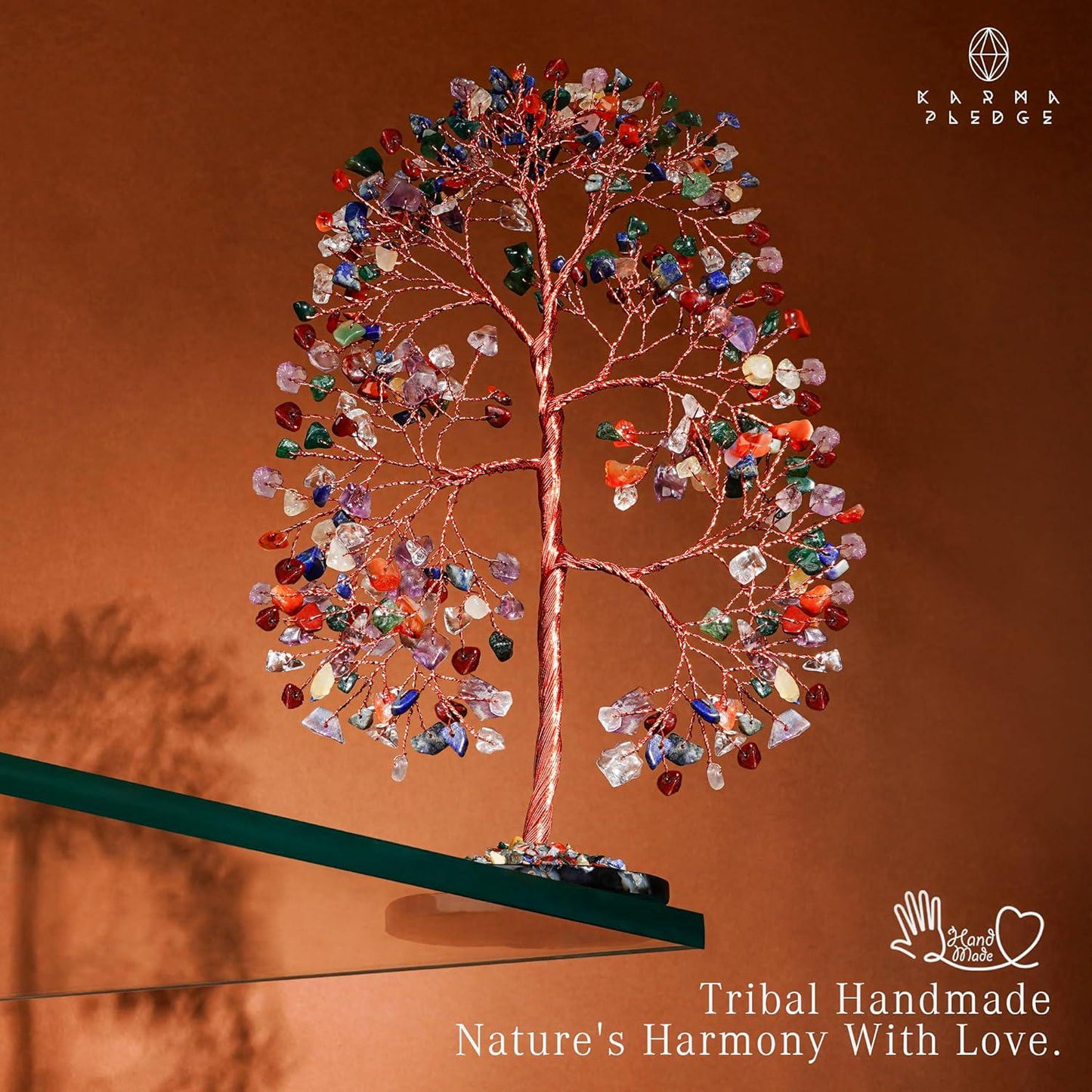 7 Chakra Crystal Tree of Life with Slice Base, Handmade Reiki Decor for Home and Office