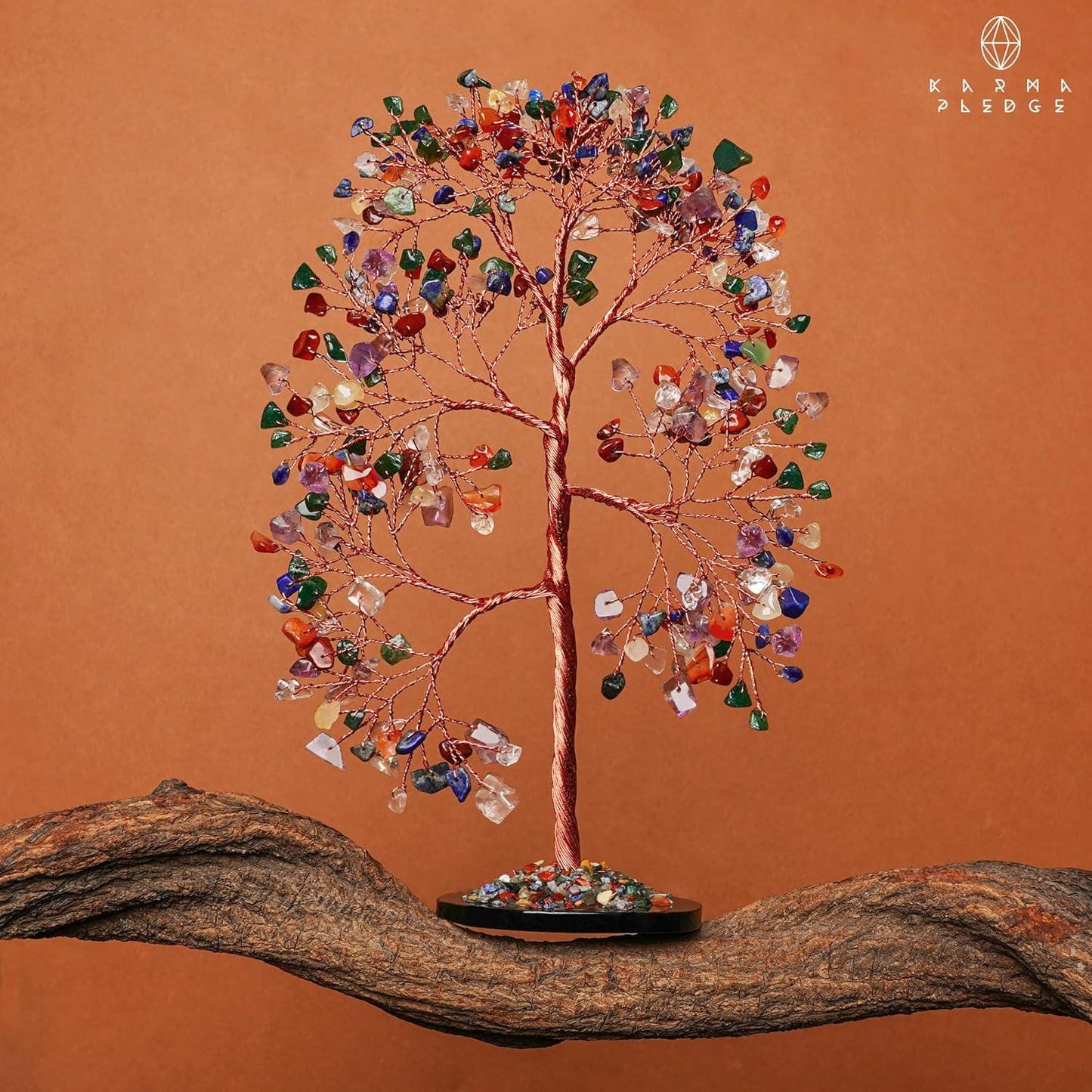 7 Chakra Crystal Tree of Life with Slice Base, Handmade Reiki Decor for Home and Office