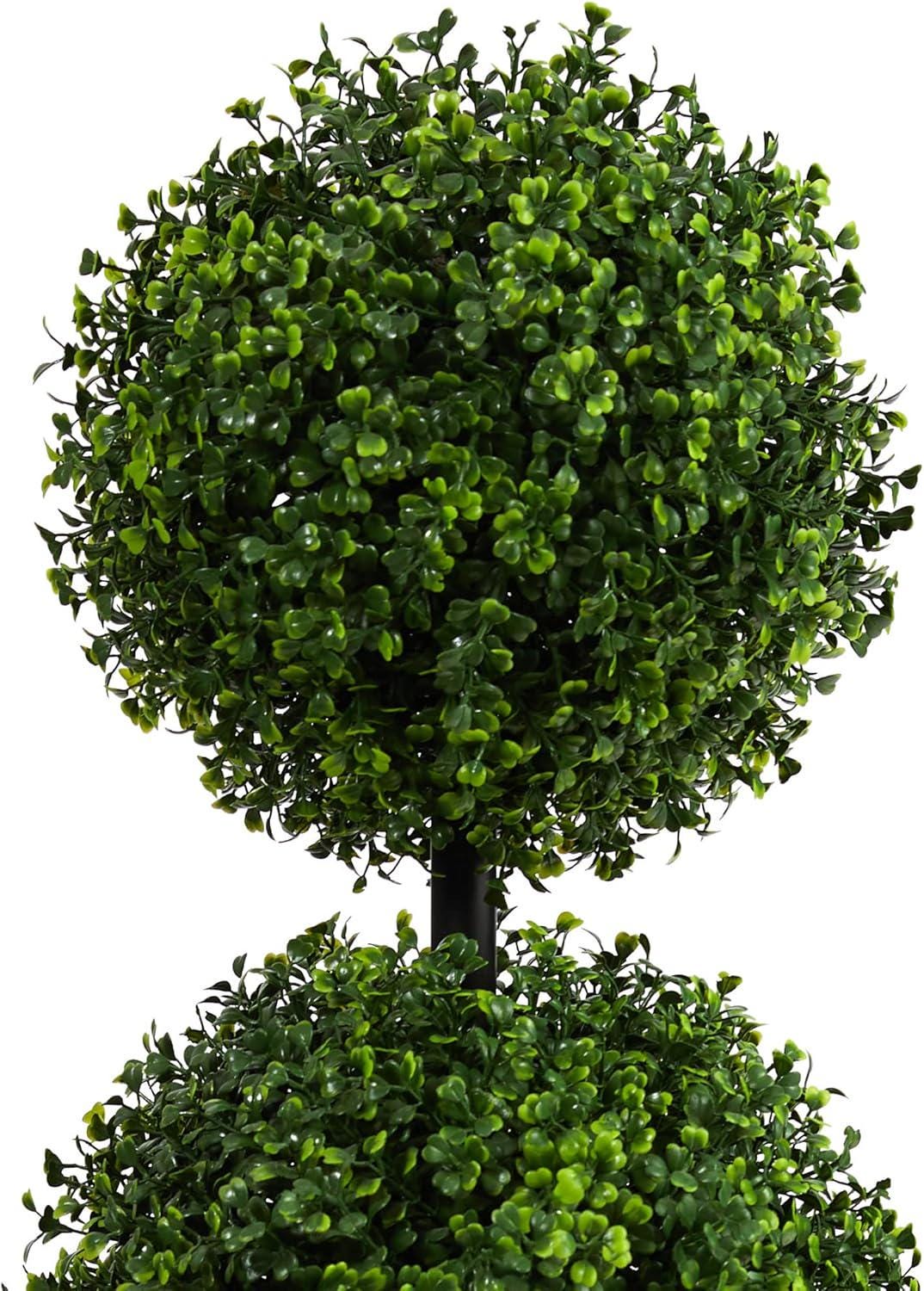 3 Foot Triple Ball Faux Boxwood Topiary Tree, UV Resistant Outdoor Plant, Farmhouse Decor
