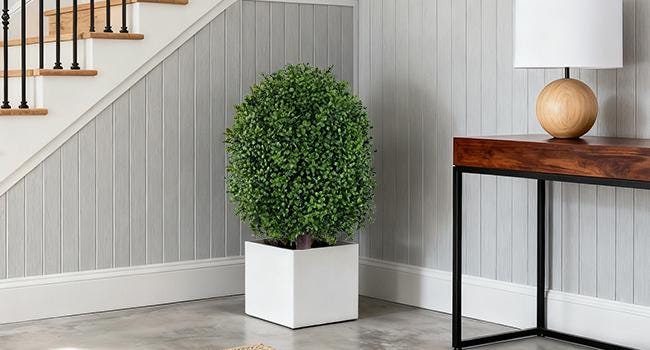 Set of 2 Artificial Boxwood Topiary Trees, 27 Inch UV Resistant Outdoor Bushes