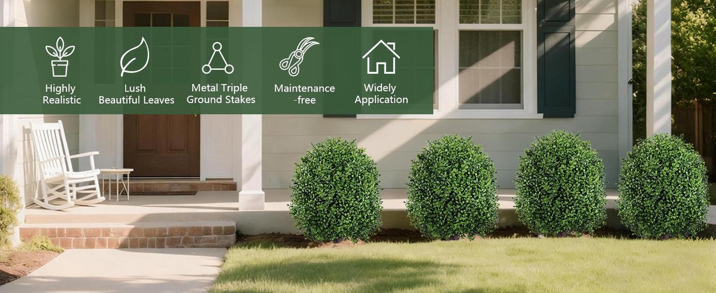 Set of 2 Artificial Boxwood Topiary Trees, 27 Inch UV Resistant Outdoor Bushes