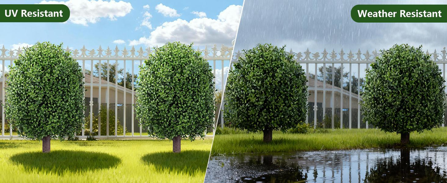 Set of 2 Artificial Boxwood Topiary Trees, 27 Inch UV Resistant Outdoor Bushes