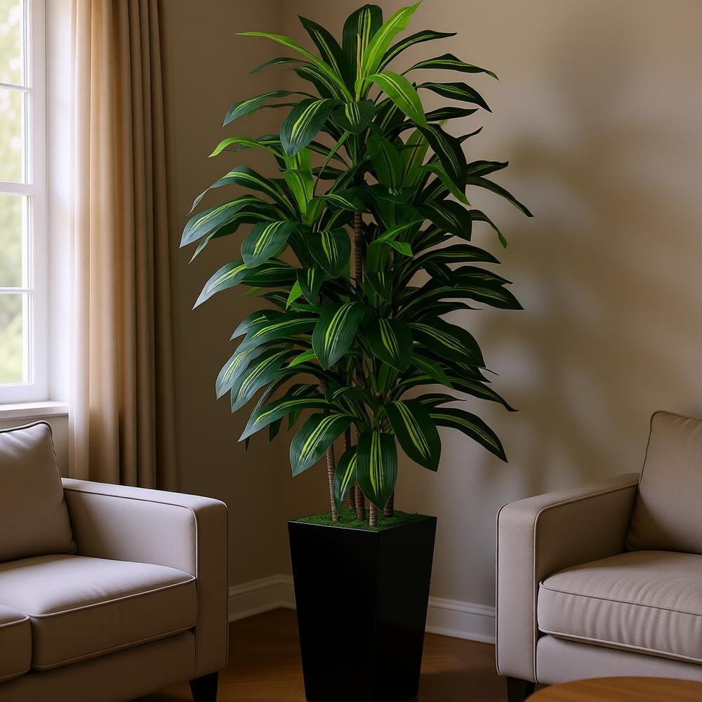 5FT Artificial Dracaena Tree with Black Tall Planter, Faux Yucca Floor Plant for Modern Home Decor